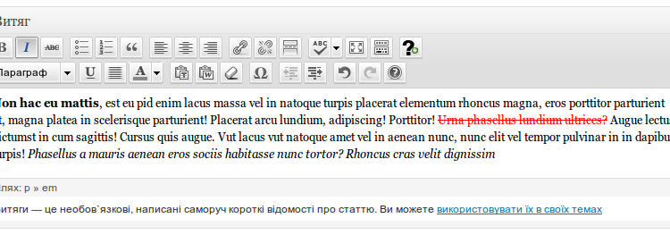 Додаємо візуальний редактор HTML до витягу(короткої версії посту)