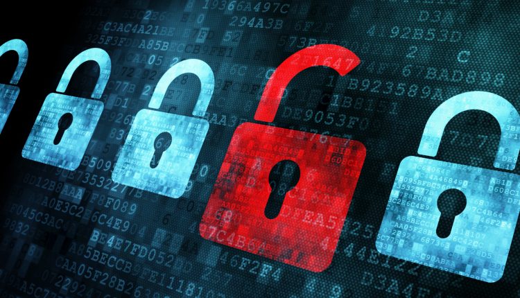 Security concept: Lock on digital screen, contrast, 3d render